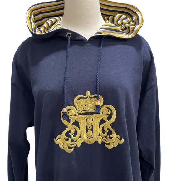 Folette Navy Blue Hoodie Embroidered Gold Crest Nautical Preppy Retro Casual - Picture 7 of 9